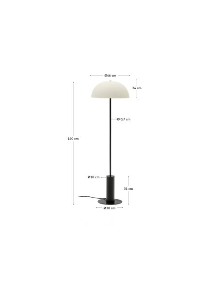 Lámpara de pie Nibla de metal negro y pantalla con efecto arcilla blanca - Kave Home