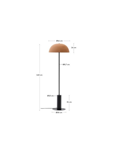 Lámpara de pie Nibla de metal negro y pantalla con efecto terracota - Kave Home