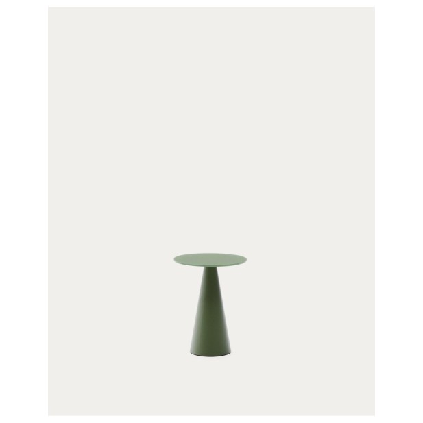 Mesa auxiliar Wilshire cristal templado glaseado y acero acabado pintado verde mate Ø30cm - Kave Home