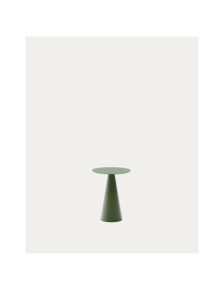 Mesa auxiliar Wilshire cristal templado glaseado y acero acabado pintado verde mate Ø30cm - Kave Home