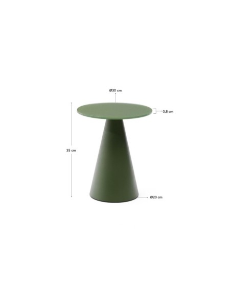 Mesa auxiliar Wilshire cristal templado glaseado y acero acabado pintado verde mate Ø30cm - Kave Home