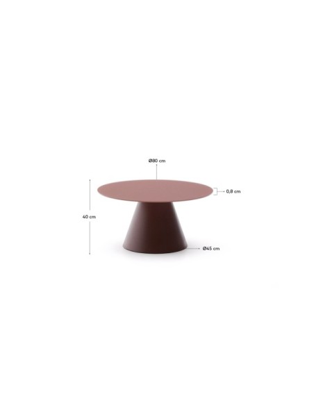 Mesa de centro Wilshire cristal templado glaseado y acero acabado pintado terracota mate Ø80cm - Kave Home