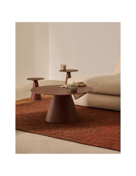 Mesa de centro Wilshire cristal templado glaseado y acero acabado pintado terracota mate Ø80cm - Kave Home