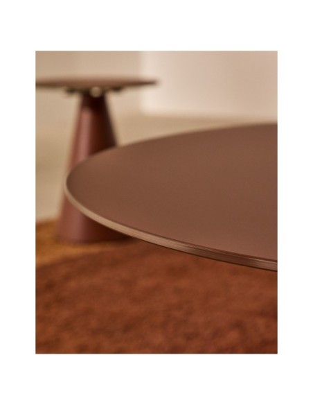 Mesa de centro Wilshire cristal templado glaseado y acero acabado pintado terracota mate Ø80cm - Kave Home