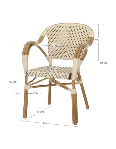 Silla con Brazos ÁNGELES, Ratán Sintético / Metal