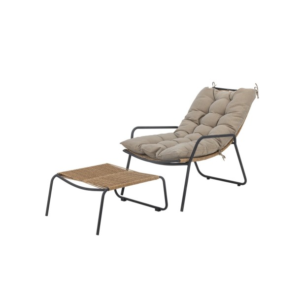 Sillón Exterior BOEL con Taburete, Natural, Metal - Bloomingville