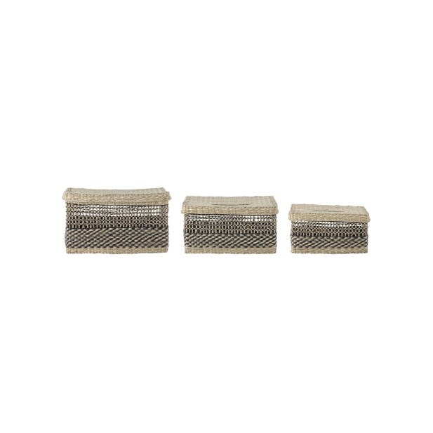 Cesta con Tapa SABEL, Negro, Algas Marinas - Bloomingville