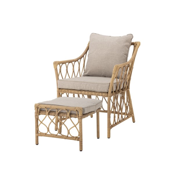 Sillón Exterior BELLUCE con Taburete, Natural, Poliratán - Bloomingville