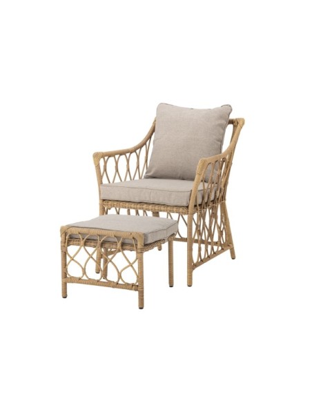 Sillón Exterior BELLUCE con Taburete, Natural, Poliratán - Bloomingville