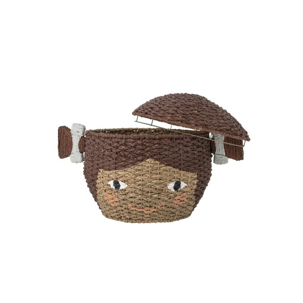 Cesta con Tapa LILL, Marrón, Fibra...