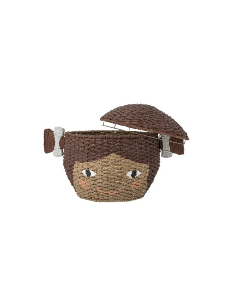 Cesta con Tapa LILL, Marrón, Fibra Natural - Bloomingville