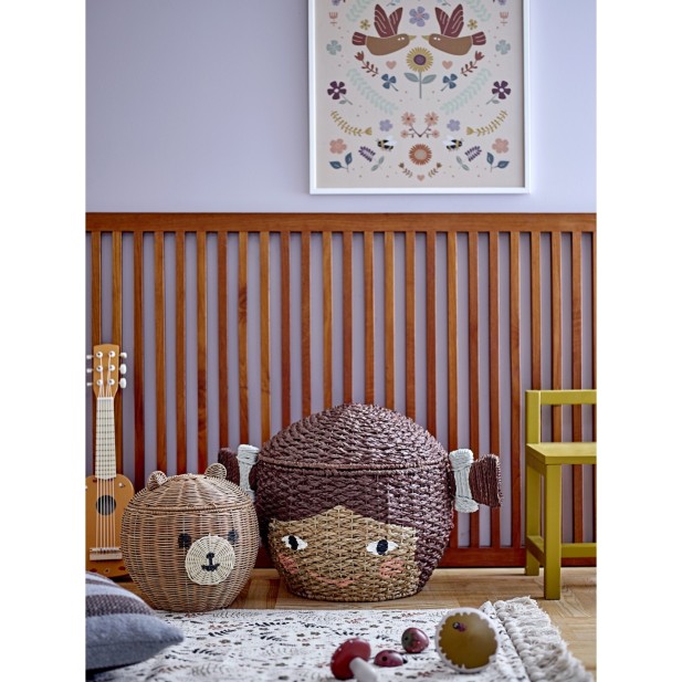 Cesta con Tapa LILL, Marrón, Fibra...