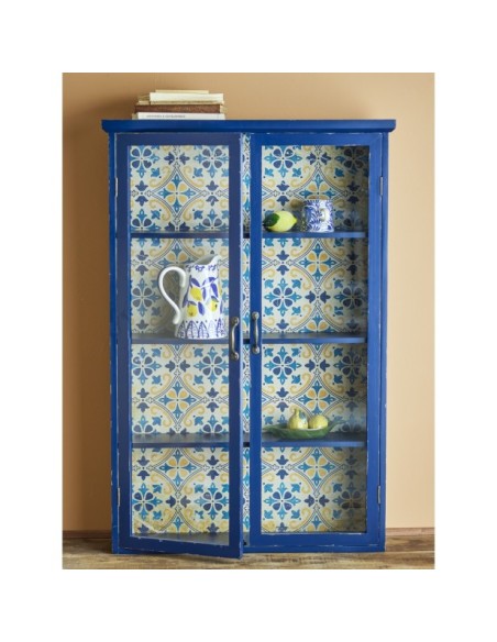 Aparador Vitrina HAZEM, Azul, Madera de Abeto - Bloomingville