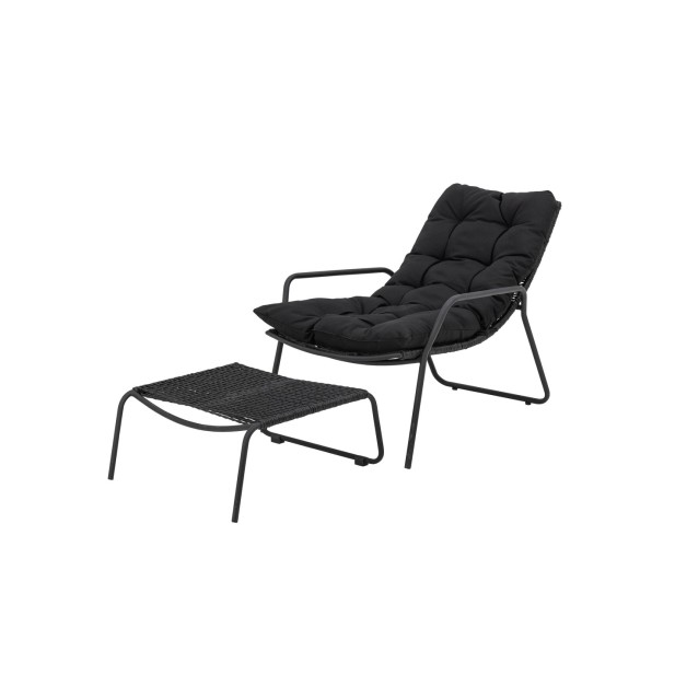 Tumbona con Taburete BOEL, Negro, Metal - Bloomingville