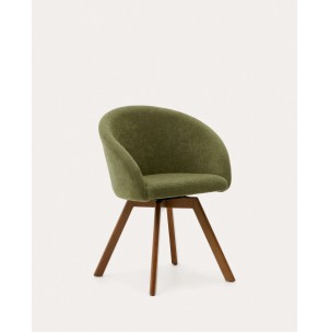 Silla giratoria Marvin chenilla verde y patas de madera...