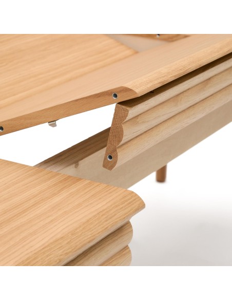 Mesa extensible Lenon chapa y madera maciza de roble FSC MIX Credit natural 160(200)x90 cm