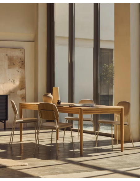 Mesa extensible Lenon chapa y madera maciza de roble FSC MIX Credit natural 160(200)x90 cm