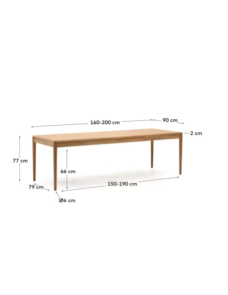 Mesa extensible Lenon chapa y madera maciza de roble FSC MIX Credit natural 160(200)x90 cm