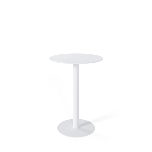 Mesa Alta Ext ANNE Ø70x96cm, Porcelánico Blanco/Metal Blanco - Vackart