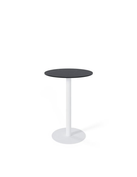 Mesa Alta Ext ANNE Ø70x96cm, Porcelánico Negro/Metal Blanco - Vackart