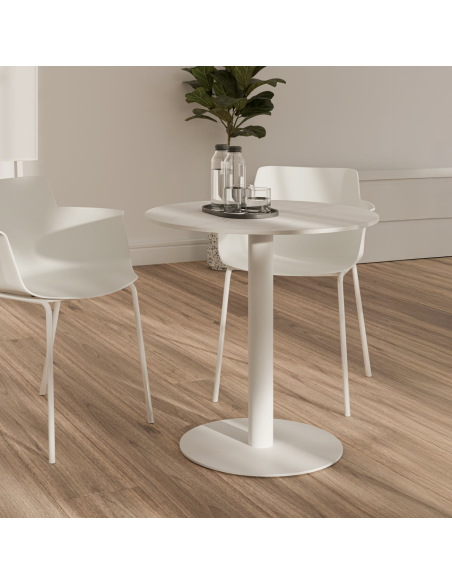 Mesa Exterior ANNE Ø70x75 cm, Porcelánico Blanco / Metal Blanco