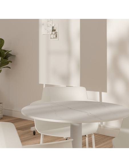 Mesa Exterior ANNE Ø70x75 cm, Porcelánico Blanco / Metal Blanco