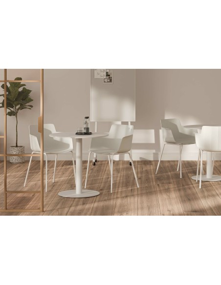 Mesa Exterior ANNE Ø70x75 cm, Porcelánico Blanco / Metal Blanco