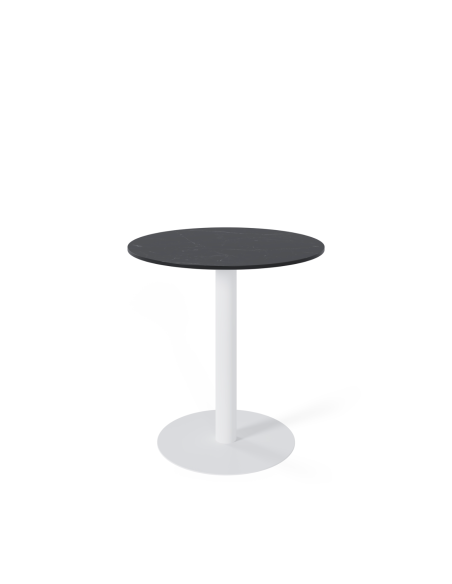 Mesa Exterior ANNE Ø70x75cm, Porcelánico Negro/Metal Blanco - Vackart