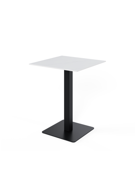 Mesa Alta Ext HELLE 70x70x96cm, Porcelánico Blanco/Metal Negro-Vackart