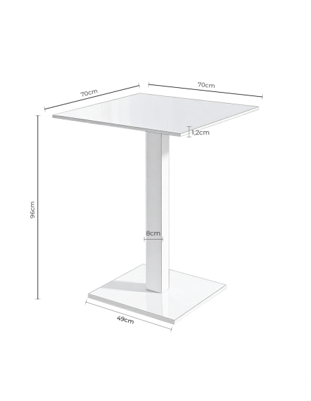 Mesa Alta Exterior HELLE 70x70x96 cm, Porcelánico Blanco / Metal Negro