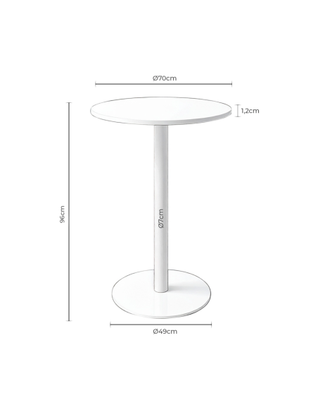Mesa Alta Exterior ANNE Ø70x96 cm, Porcelánico Gris / Metal Blanco