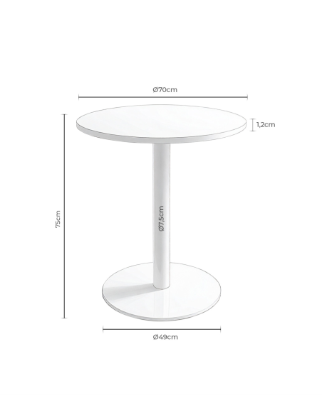 Mesa Exterior ANNE Ø70x75 cm, Porcelánico Blanco / Metal Blanco