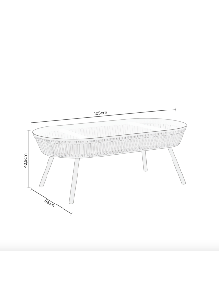 Conjunto de Jardín IDA 4 Piezas / Sofá + Sillones + Mesa de Centro, Cuerda Beige / Metal Negro