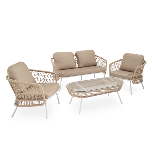 Conjunto Jardín IDA 4P/Sofá+Sillones+Mesa Centro, Beige/Blanco- Vackart