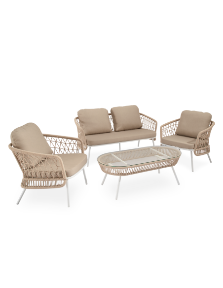 Conjunto Jardín IDA 4P/Sofá+Sillones+Mesa Centro, Beige/Blanco- Vackart