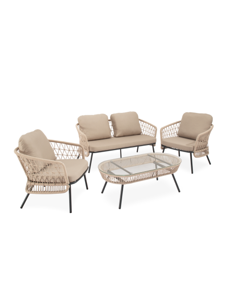 Conjunto Jardín IDA 4P/Sofá+Sillones+Mesa Centro, Beige/Negro- Vackart