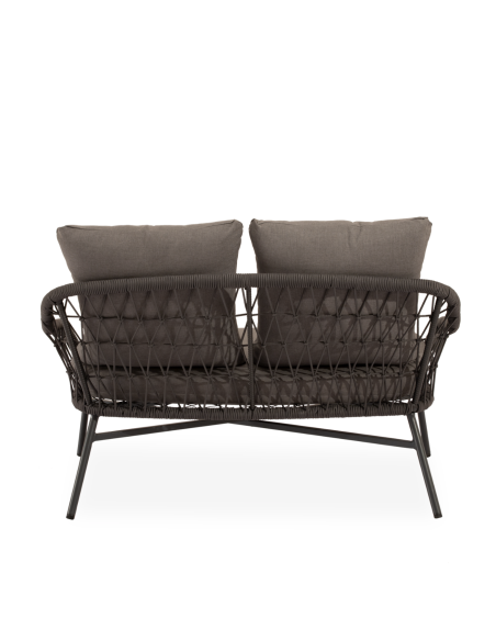 Conjunto de Jardín LUFT 4 Piezas / Sofá + Sillones + Mesa de Centro, Cuerda / Metal Gris Oscuro