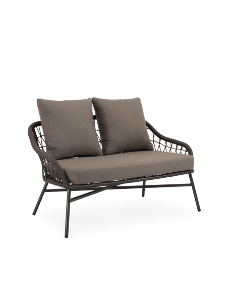 Conjunto de Jardín LUFT 4 Piezas / Sofá + Sillones + Mesa de Centro, Cuerda / Metal Gris Oscuro