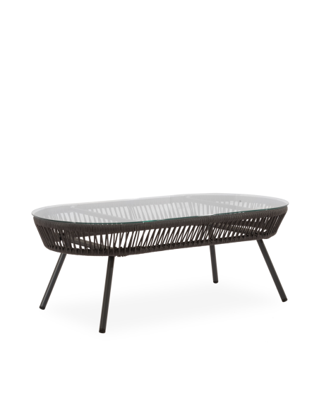 Conjunto de Jardín LUFT 4 Piezas / Sofá + Sillones + Mesa de Centro, Cuerda / Metal Gris Oscuro