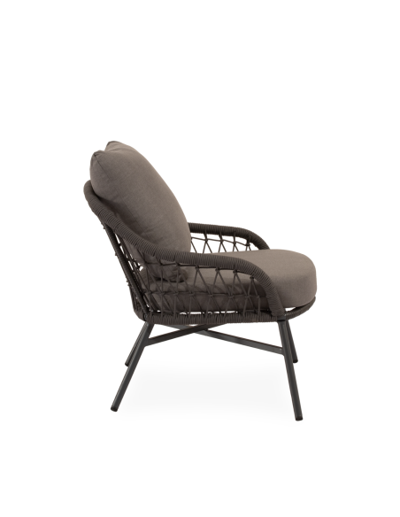 Conjunto de Jardín LUFT 4 Piezas / Sofá + Sillones + Mesa de Centro, Cuerda / Metal Gris Oscuro