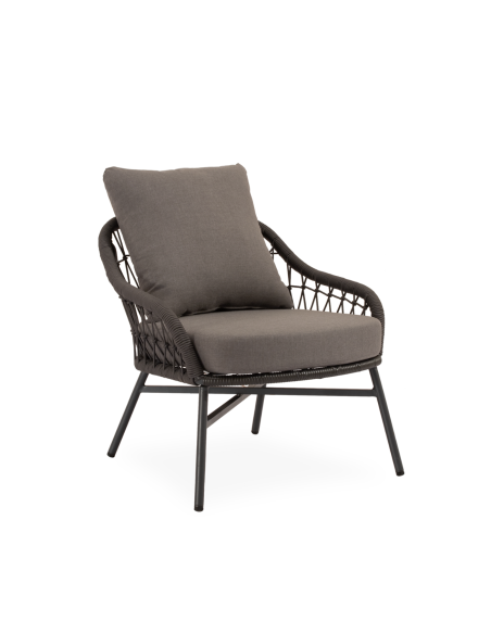 Conjunto de Jardín LUFT 4 Piezas / Sofá + Sillones + Mesa de Centro, Cuerda / Metal Gris Oscuro