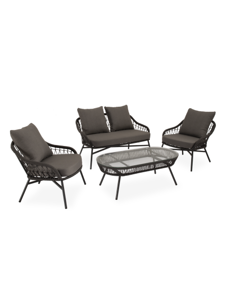 Conjunto Jardín LUFT 4 P/Sofá+Sillones+Mesa Centro, Gris Osc - Vackart