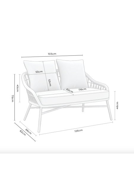 Conjunto de Jardín LUFT 4 Piezas / Sofá + Sillones + Mesa de Centro, Cuerda / Metal Beige