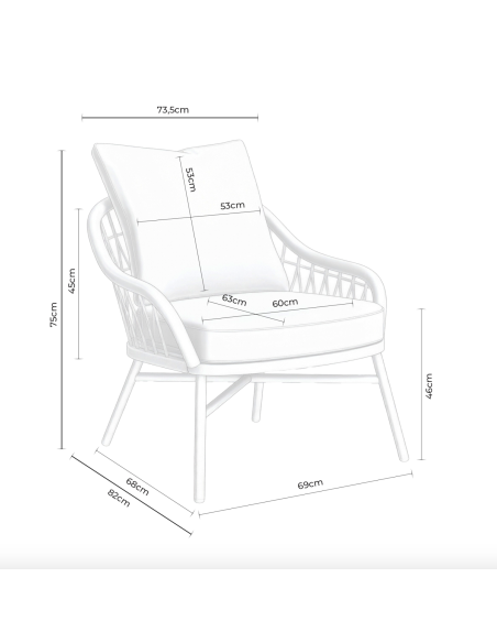 Conjunto de Jardín LUFT 4 Piezas / Sofá + Sillones + Mesa de Centro, Cuerda / Metal Beige