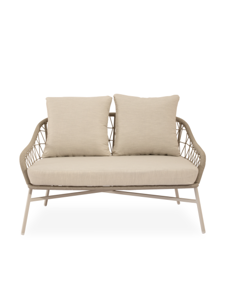 Conjunto de Jardín LUFT 4 Piezas / Sofá + Sillones + Mesa de Centro, Cuerda / Metal Beige