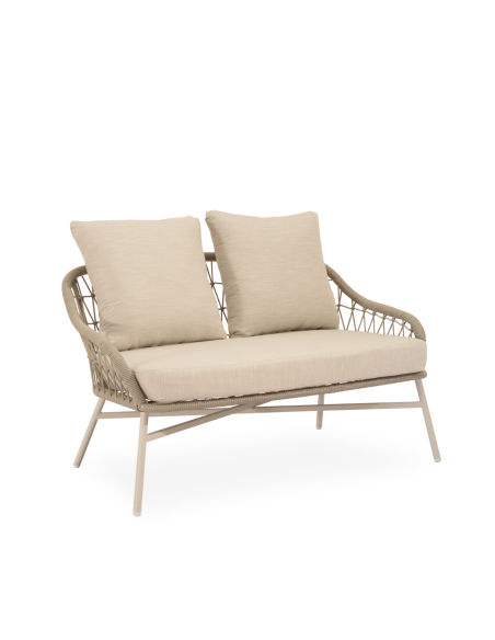 Conjunto de Jardín LUFT 4 Piezas / Sofá + Sillones + Mesa de Centro, Cuerda / Metal Beige