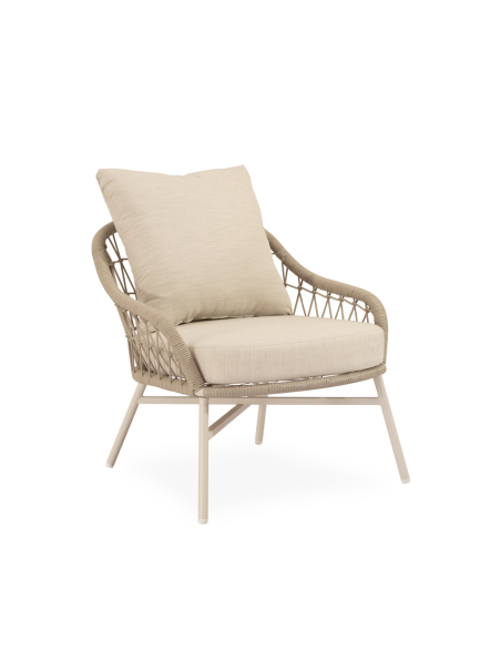 Conjunto de Jardín LUFT 4 Piezas / Sofá + Sillones + Mesa de Centro, Cuerda / Metal Beige