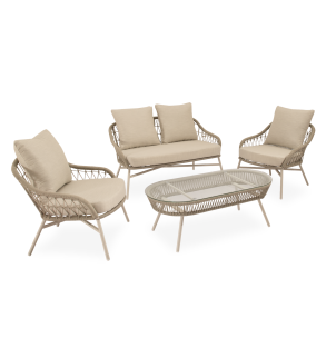 Conjunto de Jardín LUFT 4 P/Sofá+Sillones+Mesa Centro, Beige - Vackart