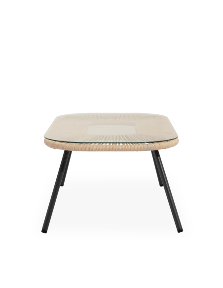 Conjunto de Jardín NYDE 4 Piezas / Sofá + Sillones + Mesa de Centro, Cuerda Beige / Metal Negro