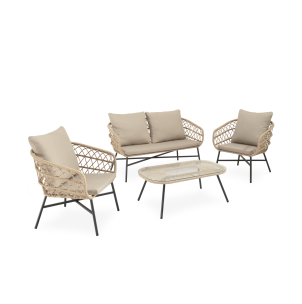 Conjunto Jardín NYDE 4P/Sofá+Sillones+Mesa Cent, Beige/Negro - Vackart